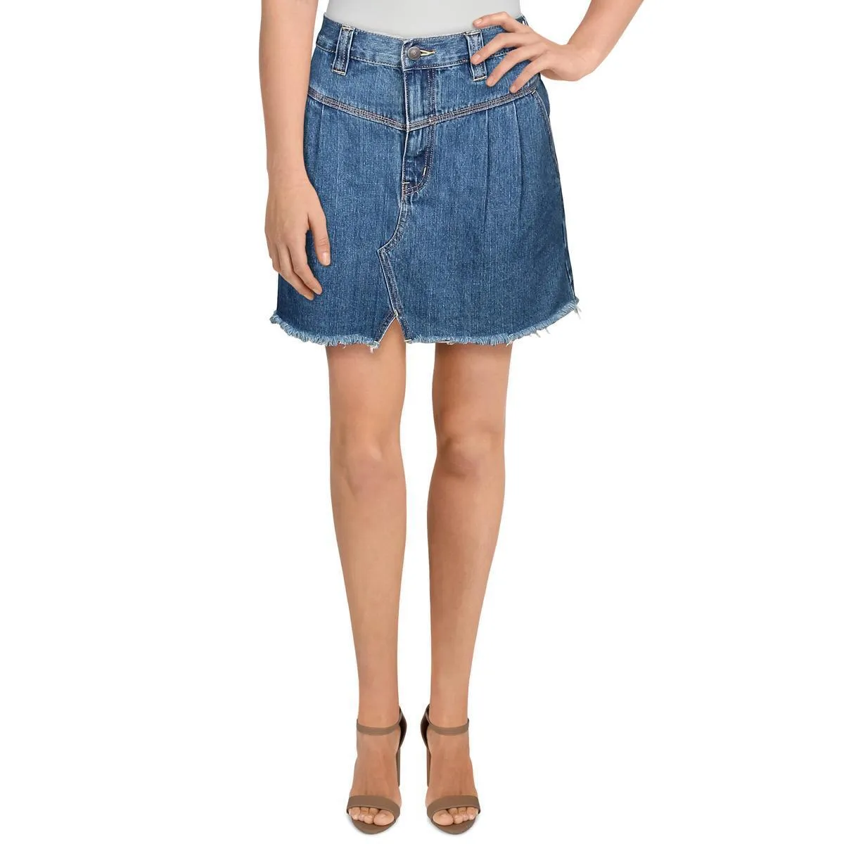 Free People Womens Sidecar Blue Frayed Hem Destroyed Mini Skirt, Size 24