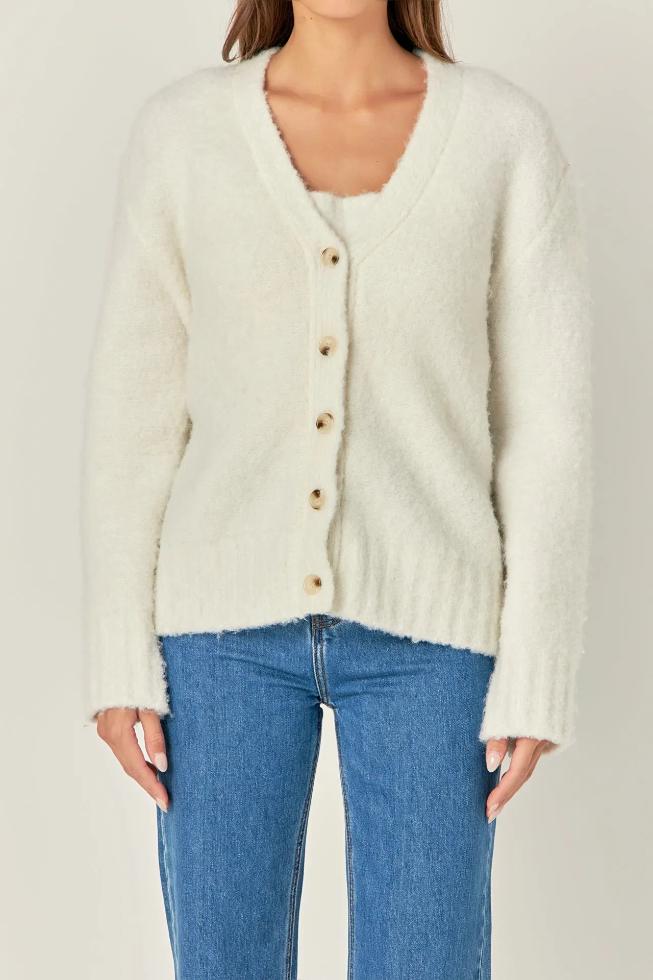 Fuzzy Button-Up Cardigan