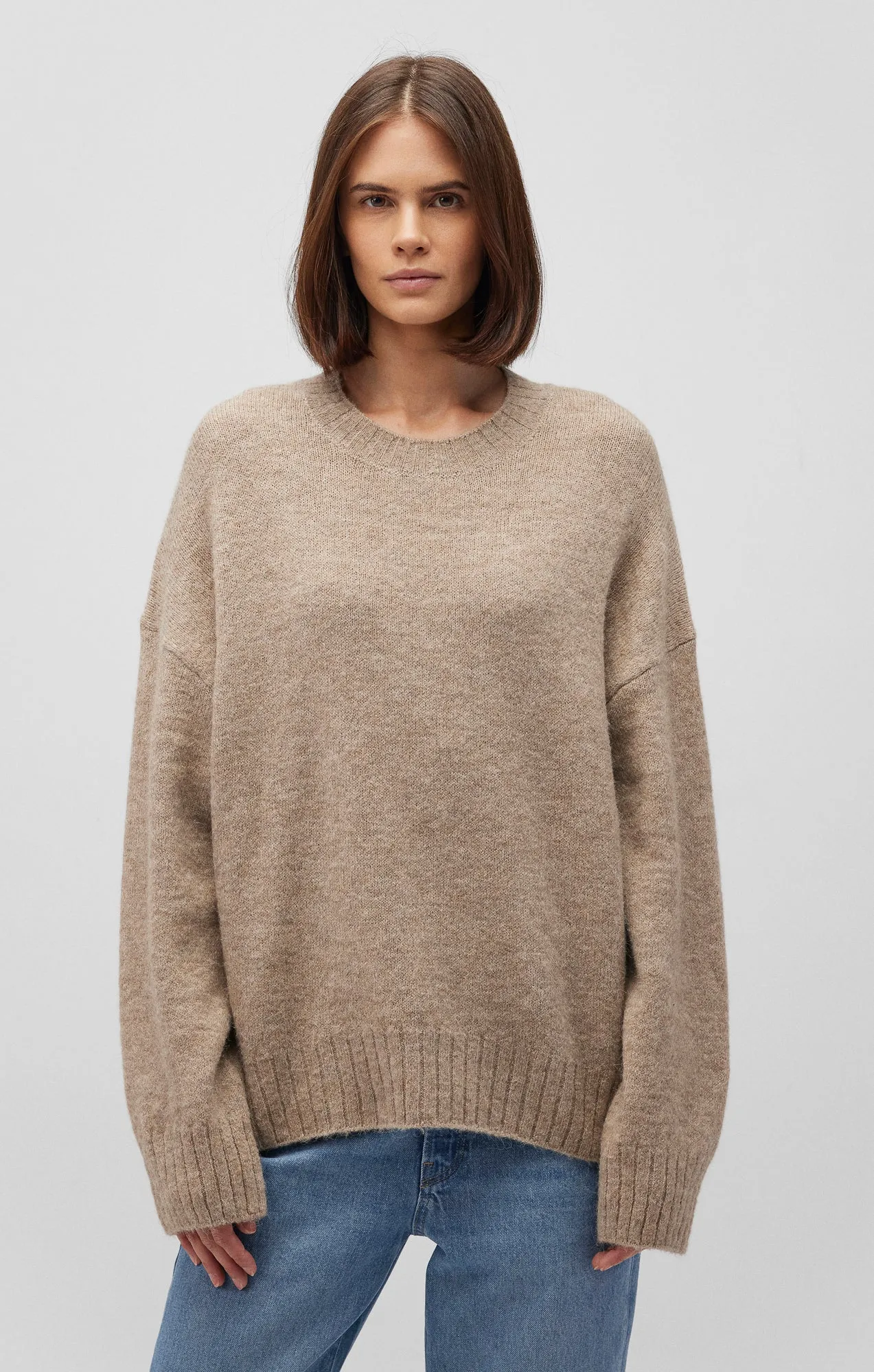 FUZZY SWEATER IN COBBLESTONE MELANGE