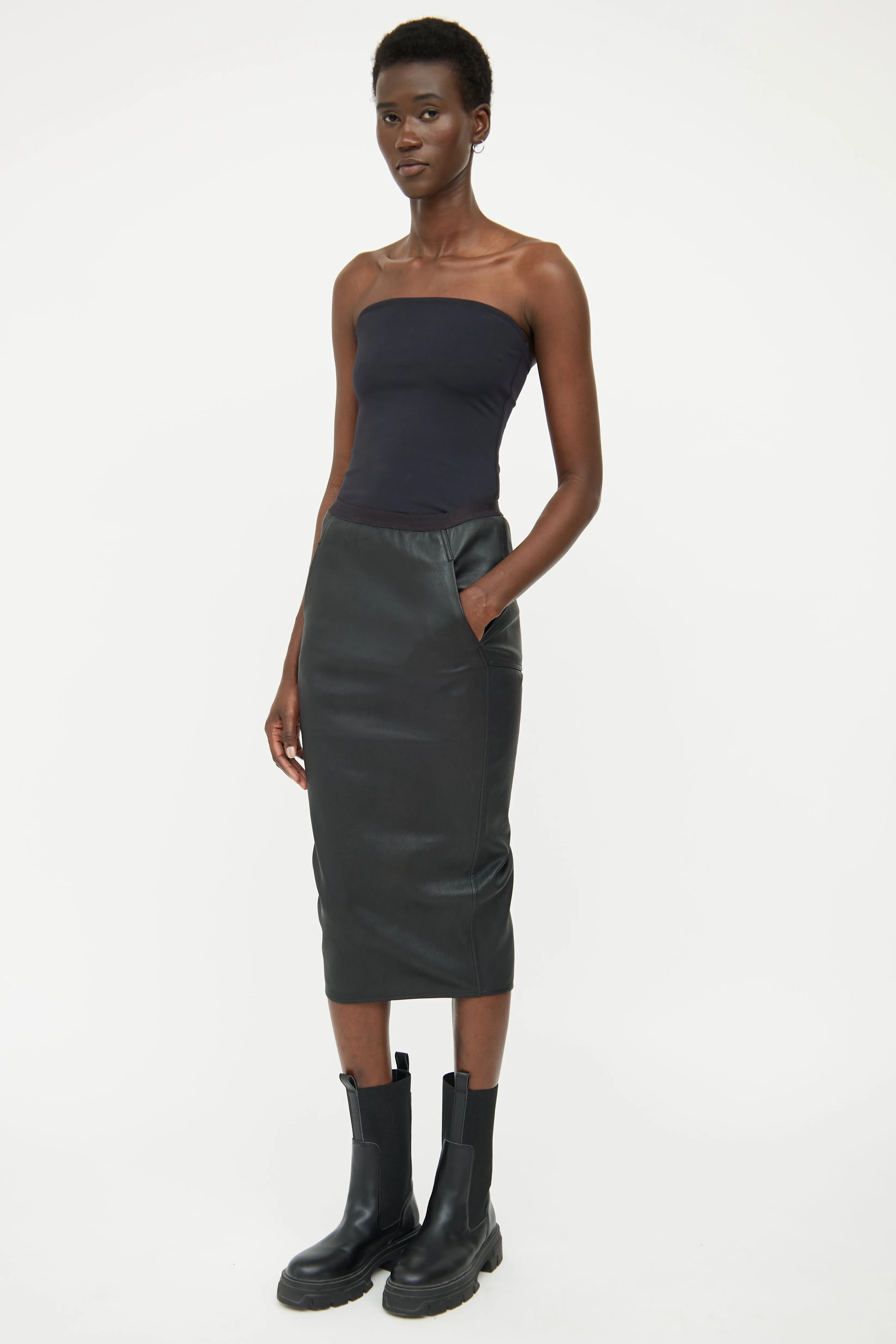 FW21 Black Leather Midi Skirt