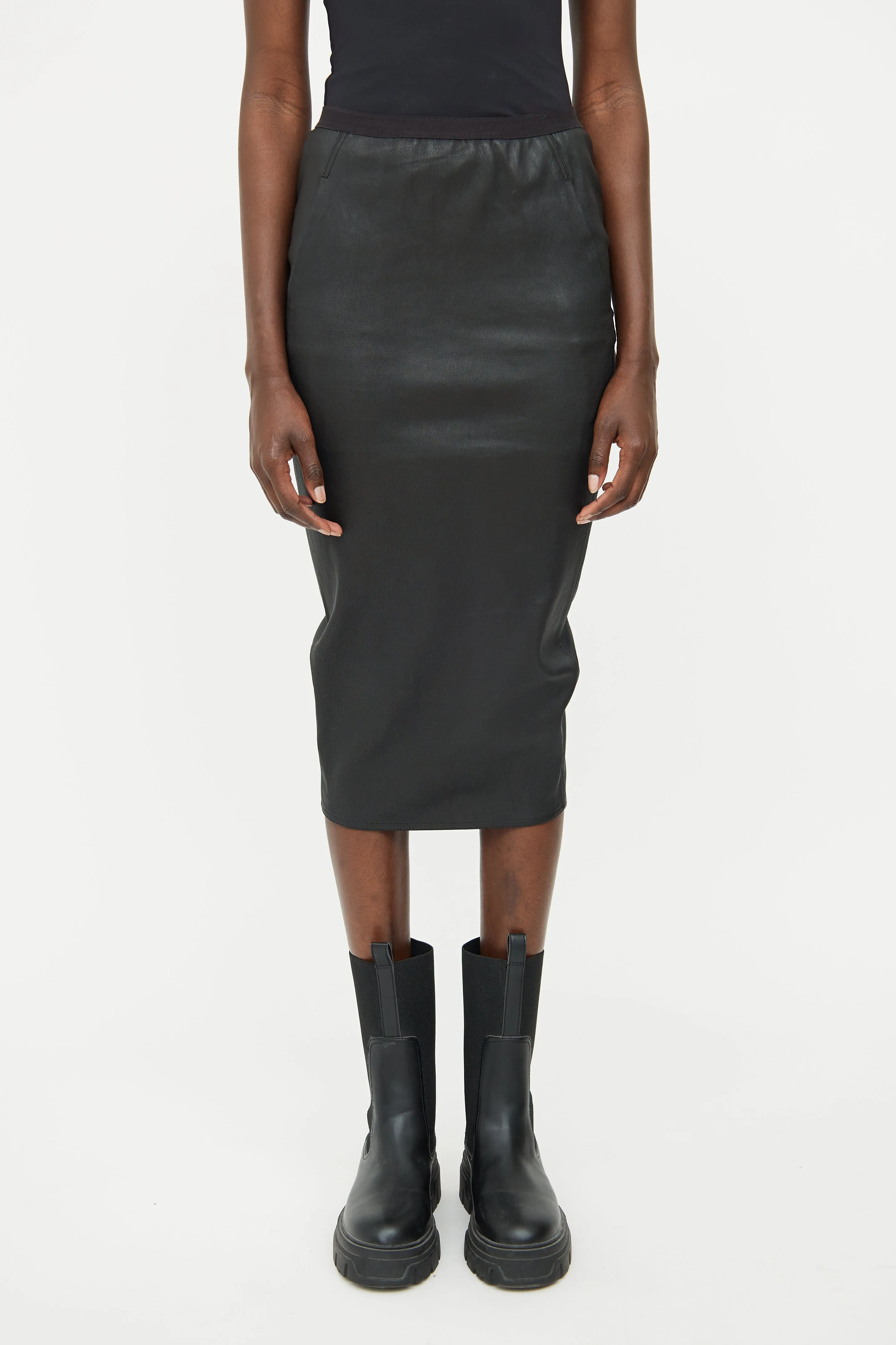 FW21 Black Leather Midi Skirt