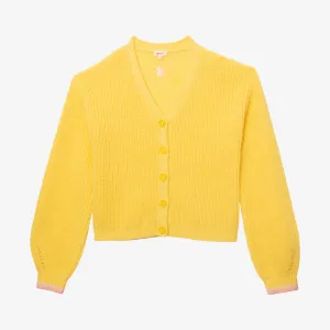 Girl's fluffy yellow cardigan