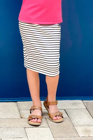 Girls Riley White & Black Striped Skirt