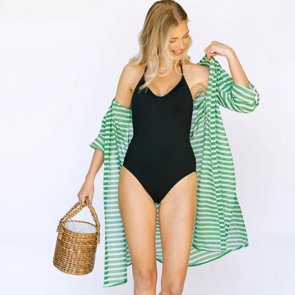 Green and White Stripe Alex Cover-Up