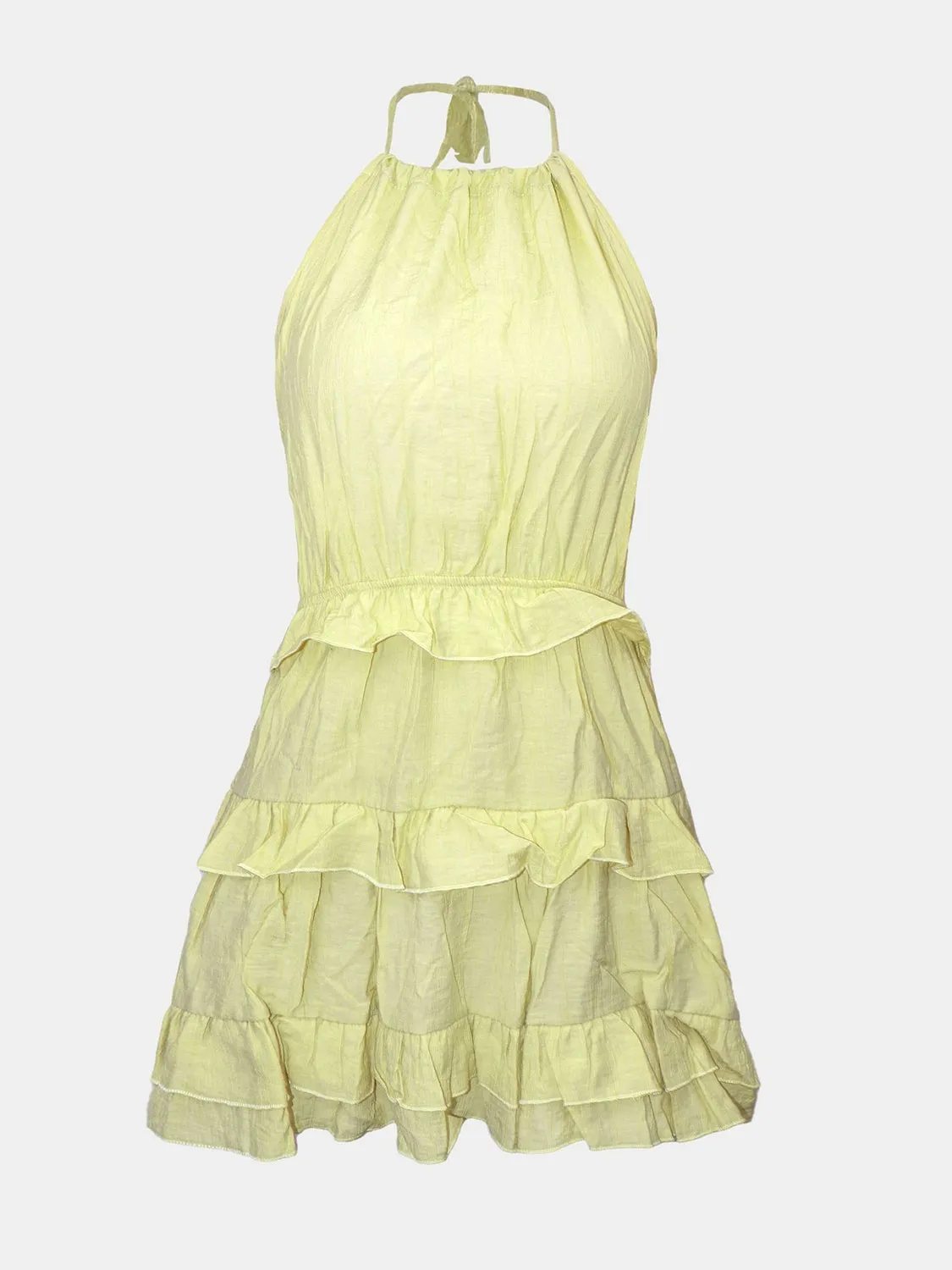 Green Halter Neck Mini Dress Ruffle Skirt Backless Sexy Spring and Summer Dress