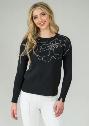 Haley Fabric Round Neck Sweater With Chained Flower