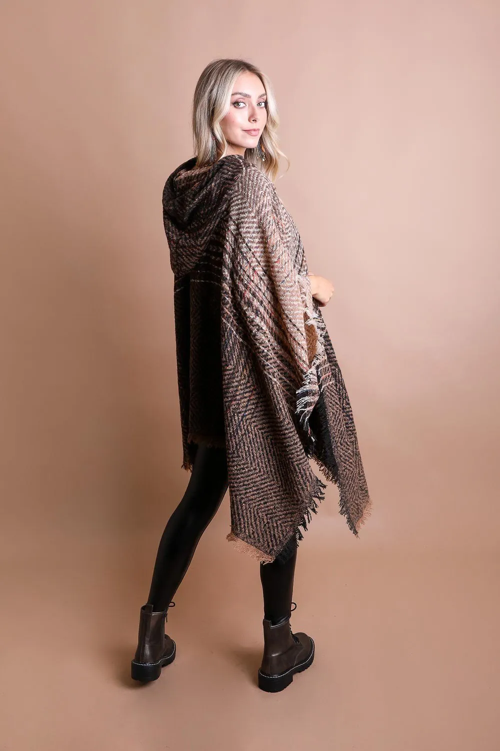 Herringbone Hooded Poncho