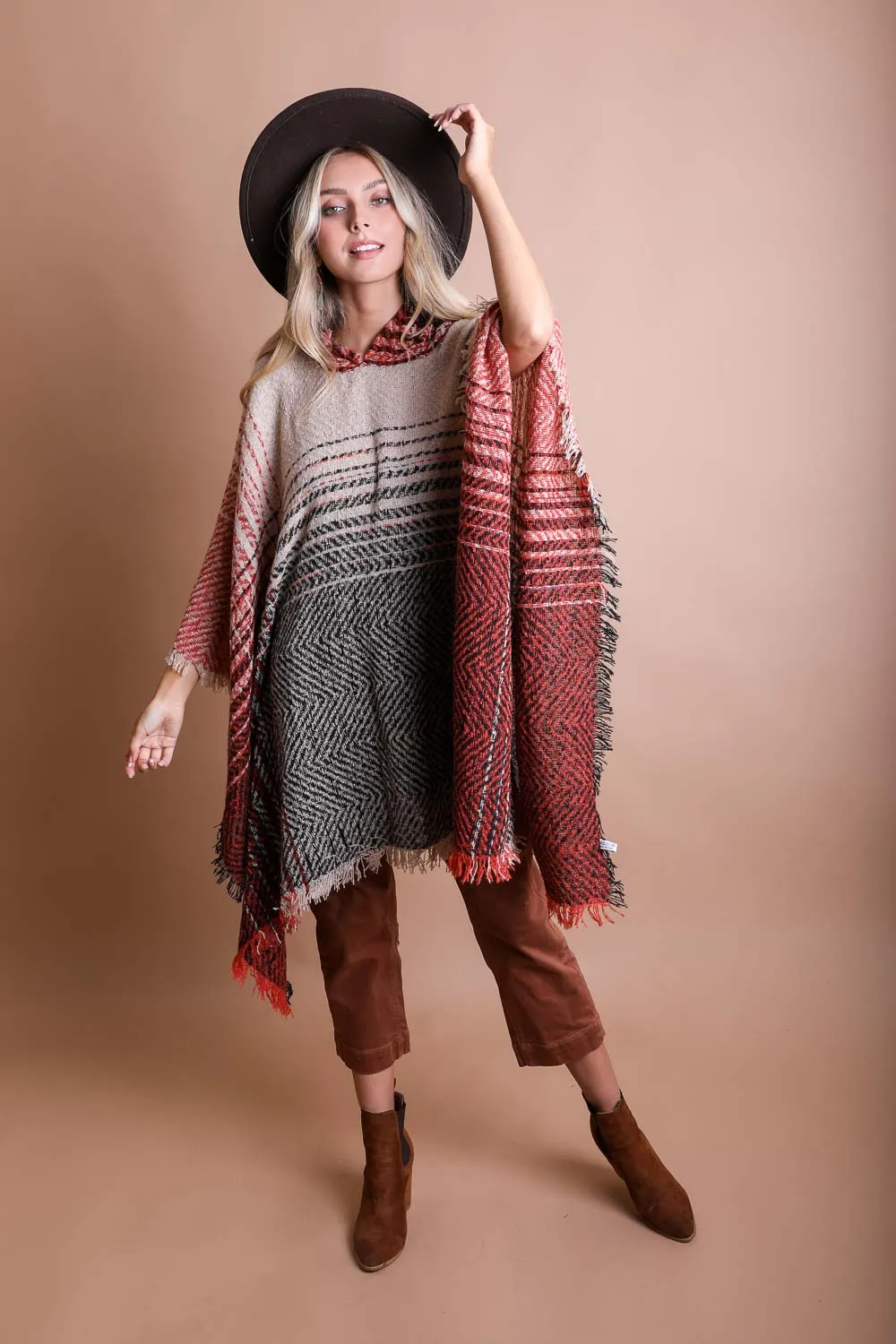 Herringbone Hooded Poncho