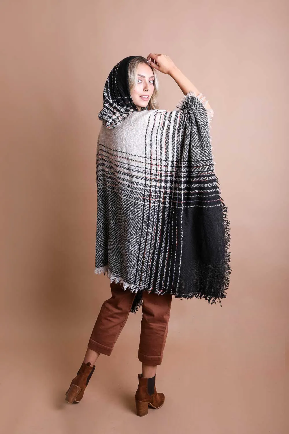 Herringbone Hooded Poncho