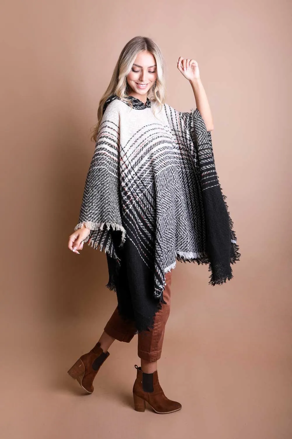 Herringbone Hooded Poncho