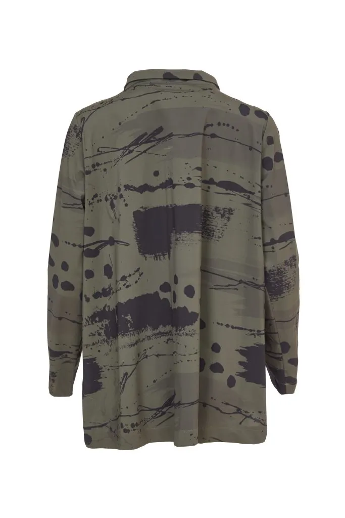 High Neck Print Jacket in Forest/Black