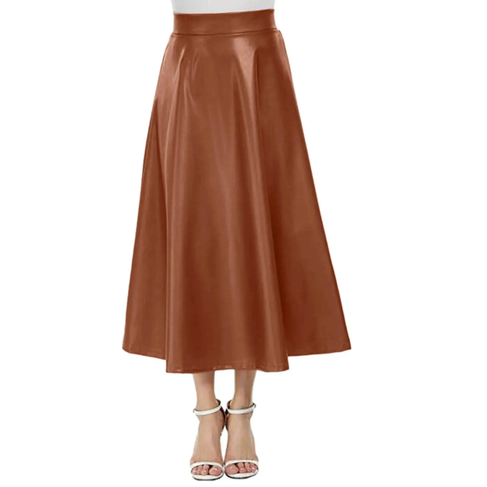 High Waist PU Leather Maxi Skirt Autumn New Office Wear Pleated Casual A-line Long Fashion Skirt