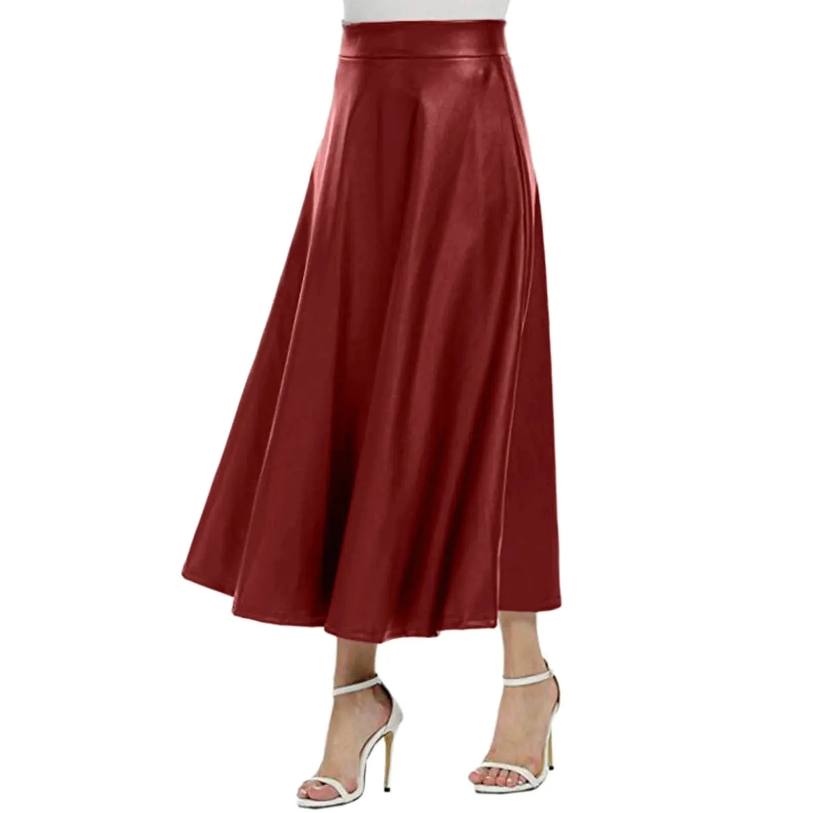 High Waist PU Leather Maxi Skirt Autumn New Office Wear Pleated Casual A-line Long Fashion Skirt