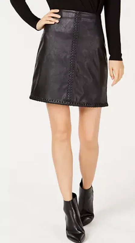 I.N.C Petite Faux Leather Whip Stitch Mini Skirt, Size PXL