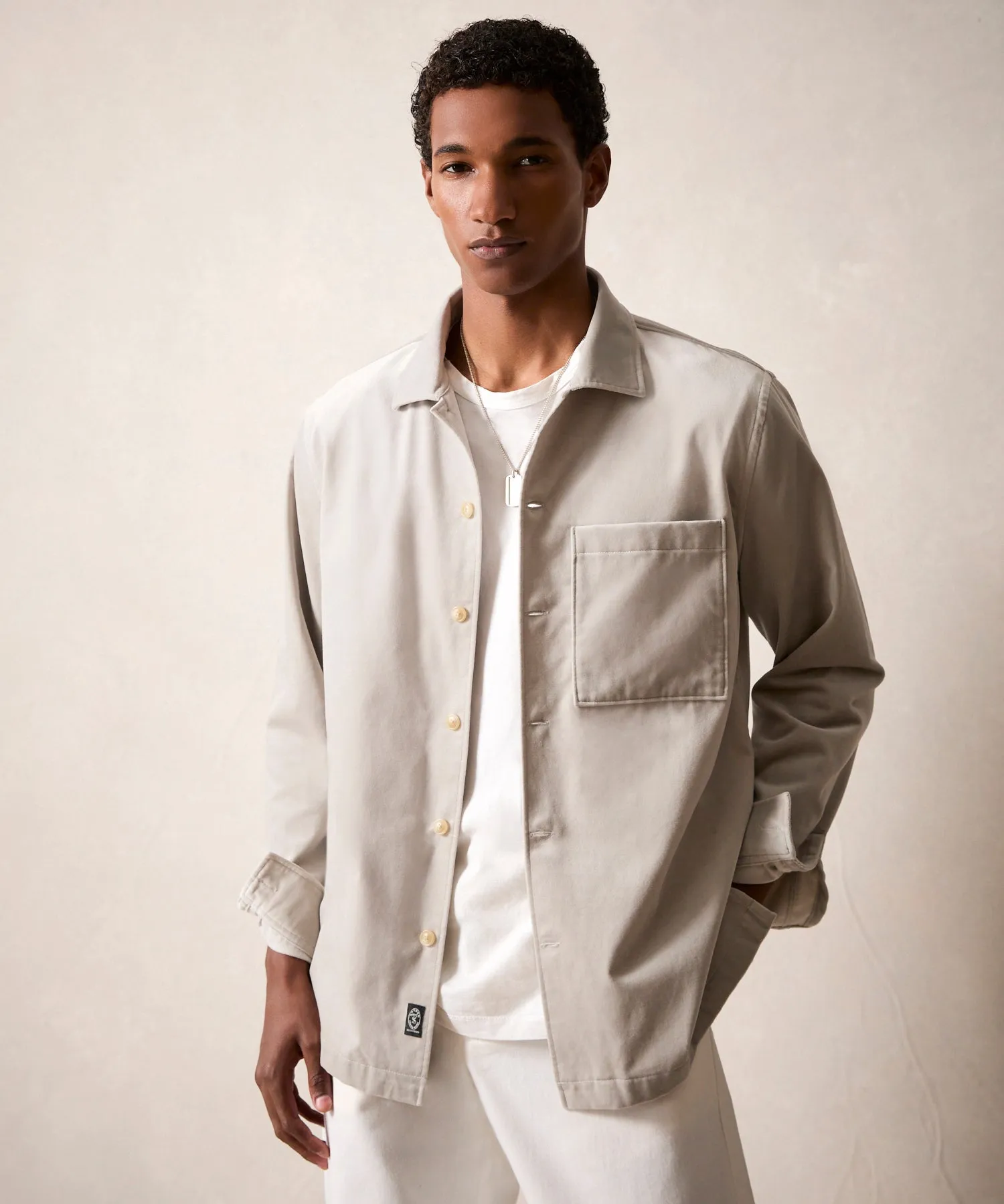 Italian Velvet Overshirt in Dove Grey