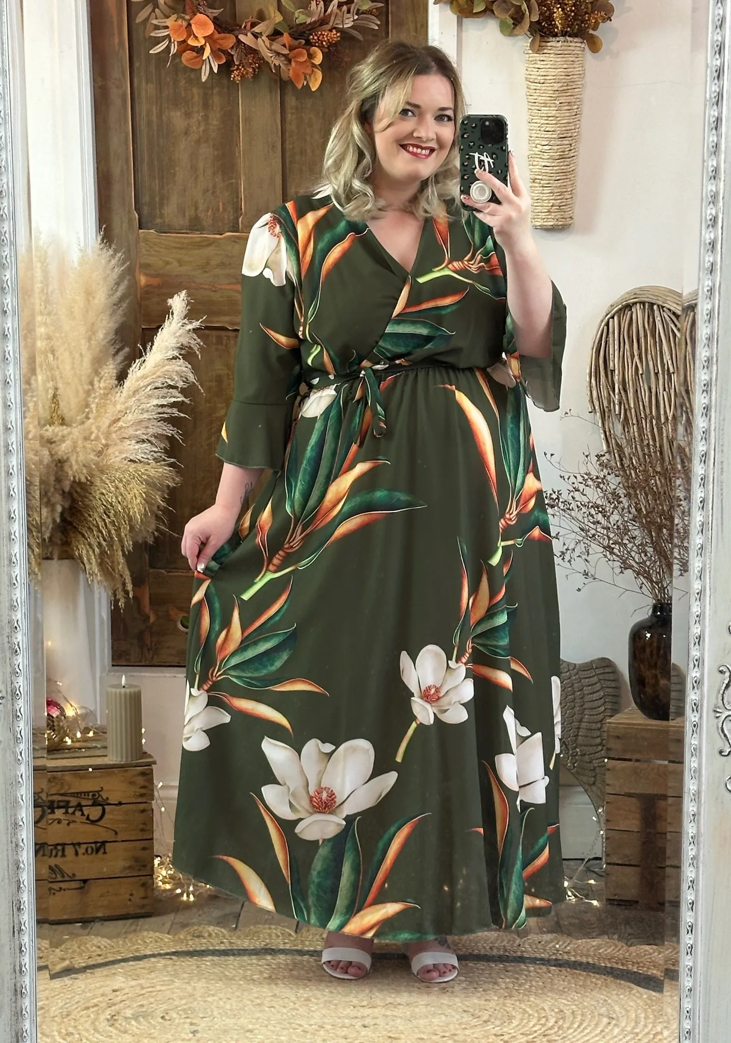 Khaki Bold Floral Thea Dress