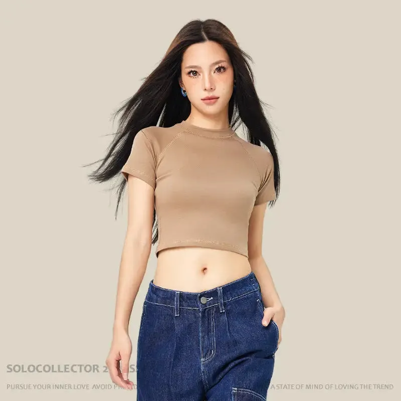 Little Addiction Basic Cropped Crew Neck Crop Top