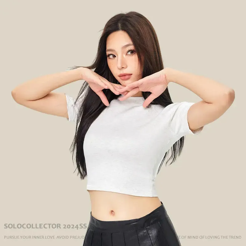 Little Addiction Basic Cropped Crew Neck Crop Top