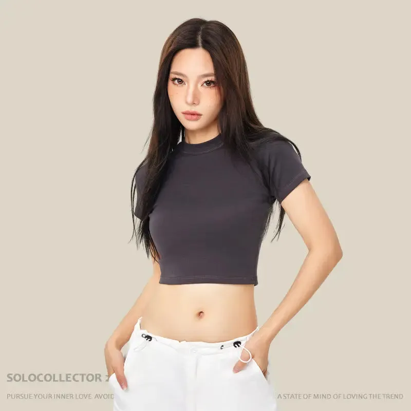 Little Addiction Basic Cropped Crew Neck Crop Top