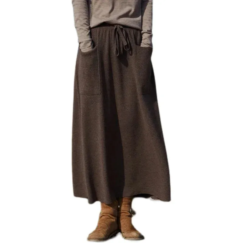 Loose Comfortable Cashmere Autumn Winter Long Knit Skirt