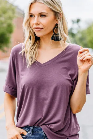 Make Your Life Easy Eggplant Purple V-neck Top