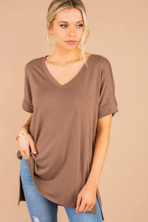 Make Your Life Easy Mocha Brown V-Neck Top