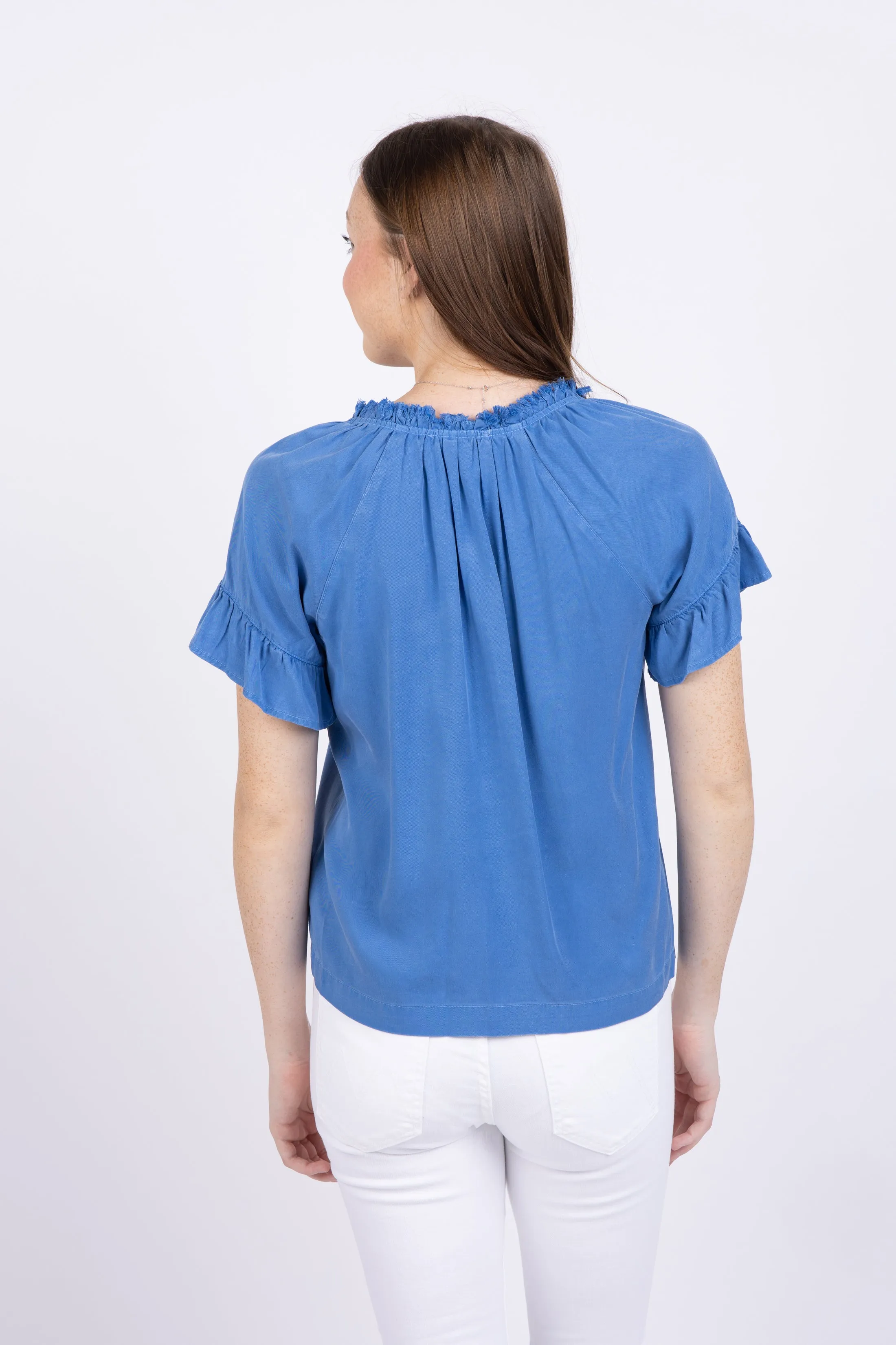 Maven West Ruffle Short Sleeve Top in Star Blue