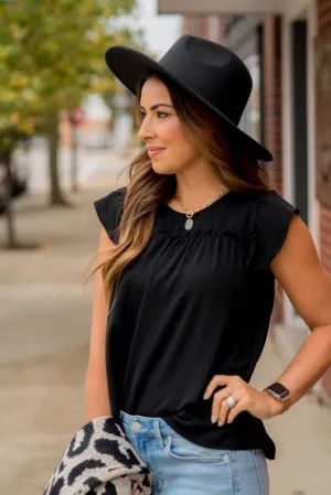 Mid Ruffle Accent Flutter Sleeve Tee