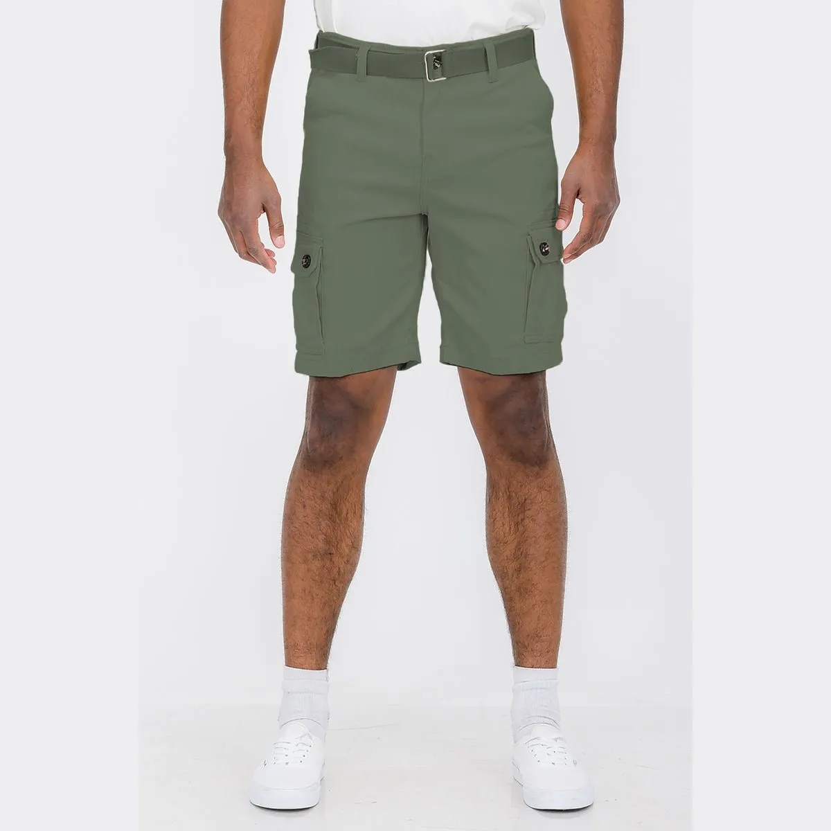 Olive Belted Cargo Shorts