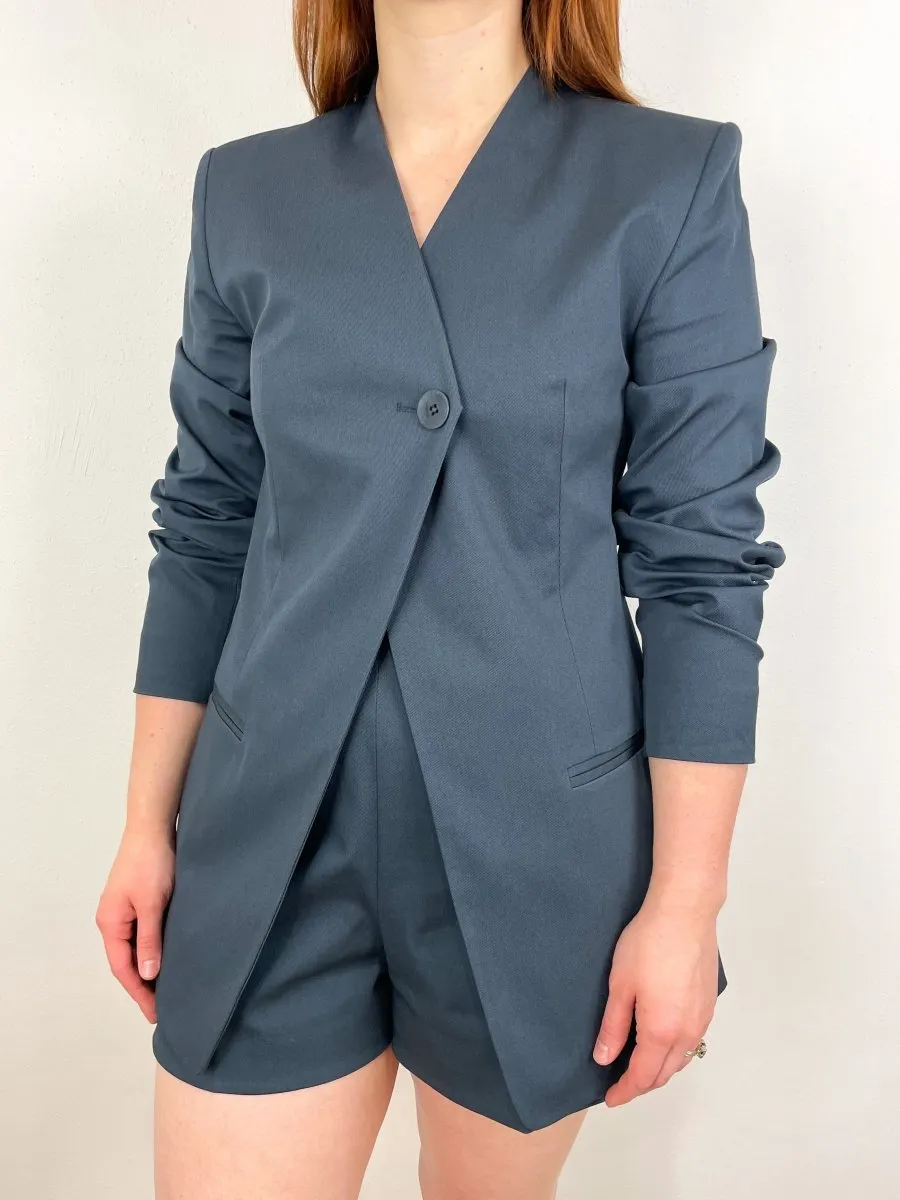 Oliver Cotton Stretch Tricotine Sculpted Blazer in Slate Blue