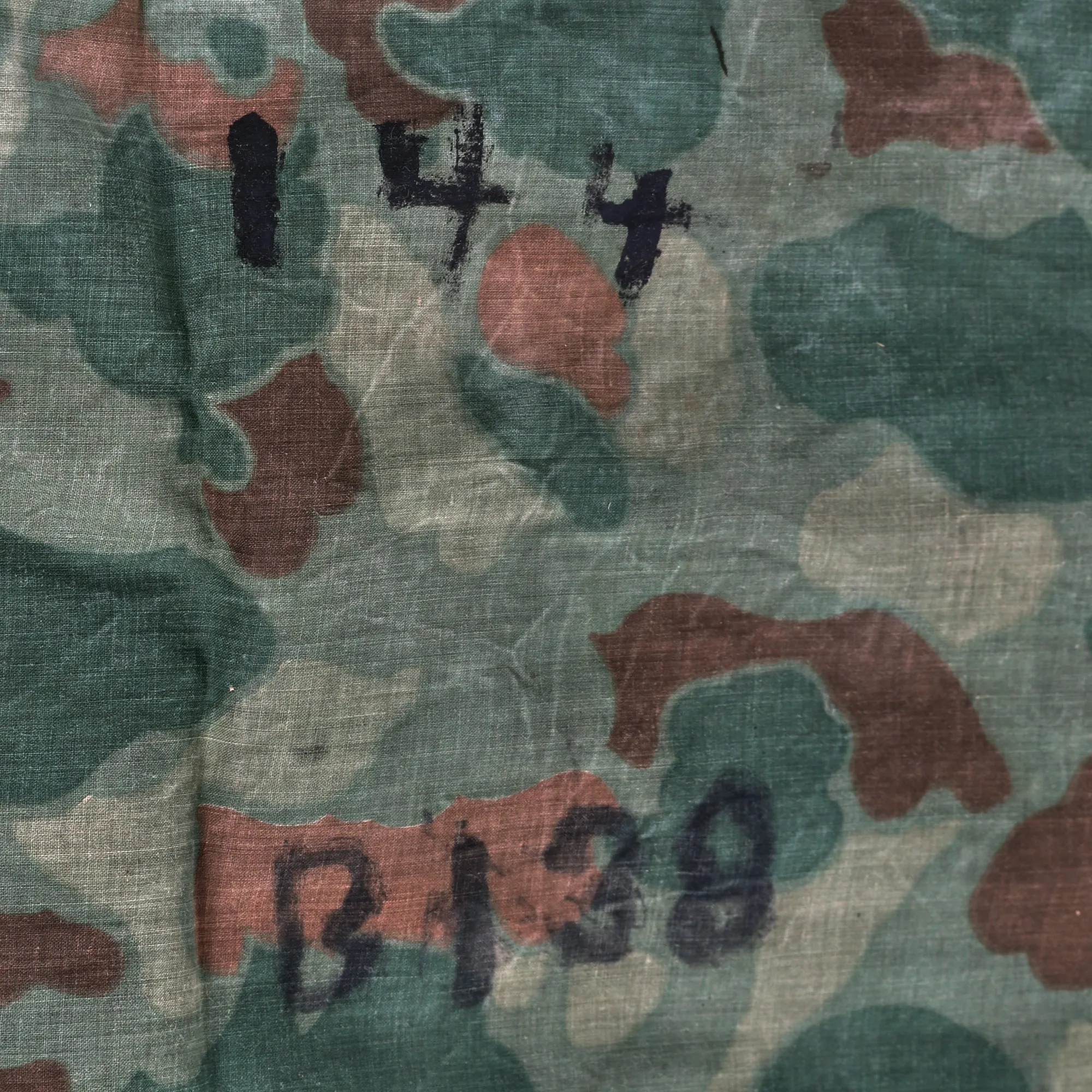 Original U.S. WWII USMC M-1942 Reversible Spot Pattern Camouflage Rain Poncho with Securing Straps- Dated June 13, 1944