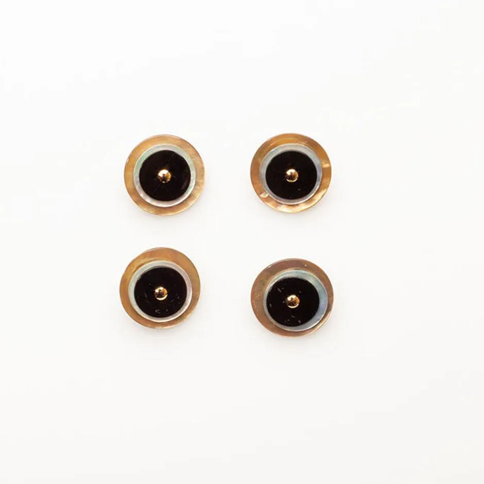 Pearlised Beige & Black Layered Button - Small