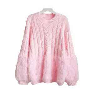 Pre Order:  Fluffy Cuffs Round Neck Sweater