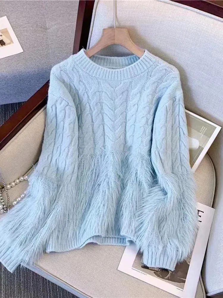 Pre Order:  Fluffy Cuffs Round Neck Sweater