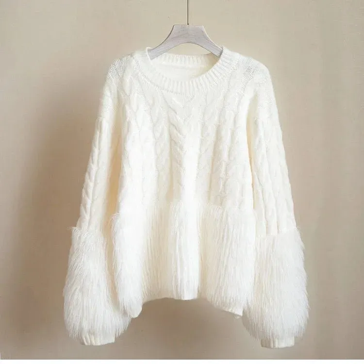 Pre Order:  Fluffy Cuffs Round Neck Sweater