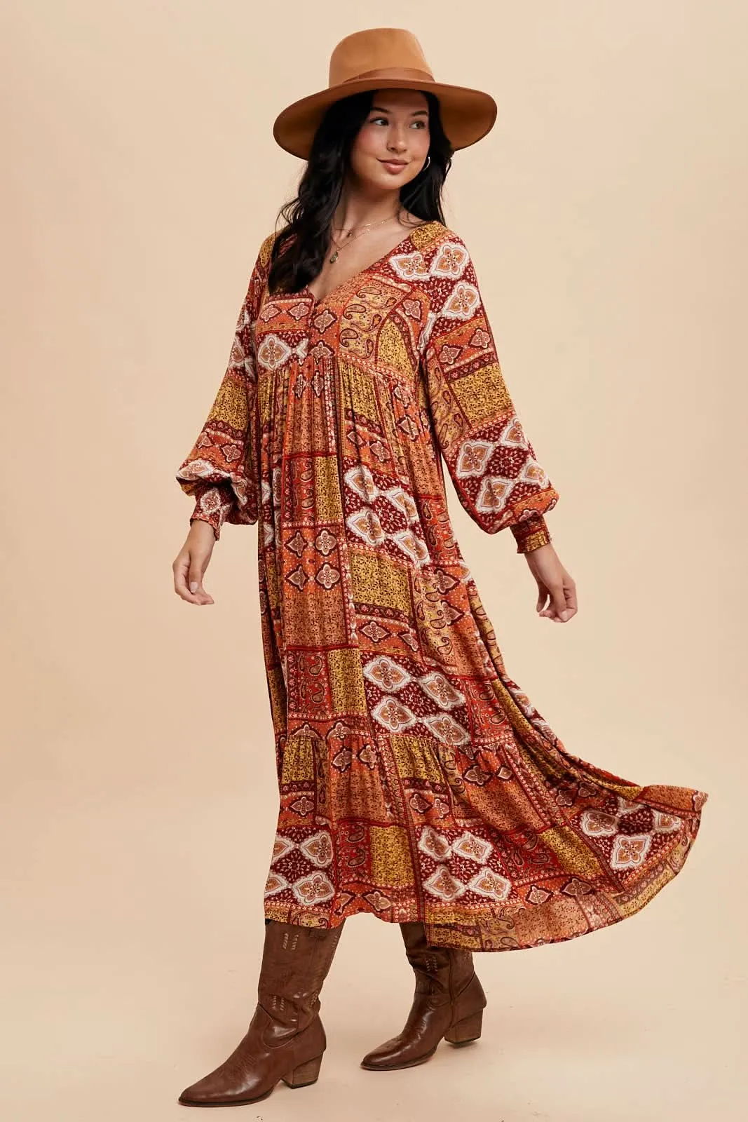 Pumpkin Spice Patchwork Maxi Dress