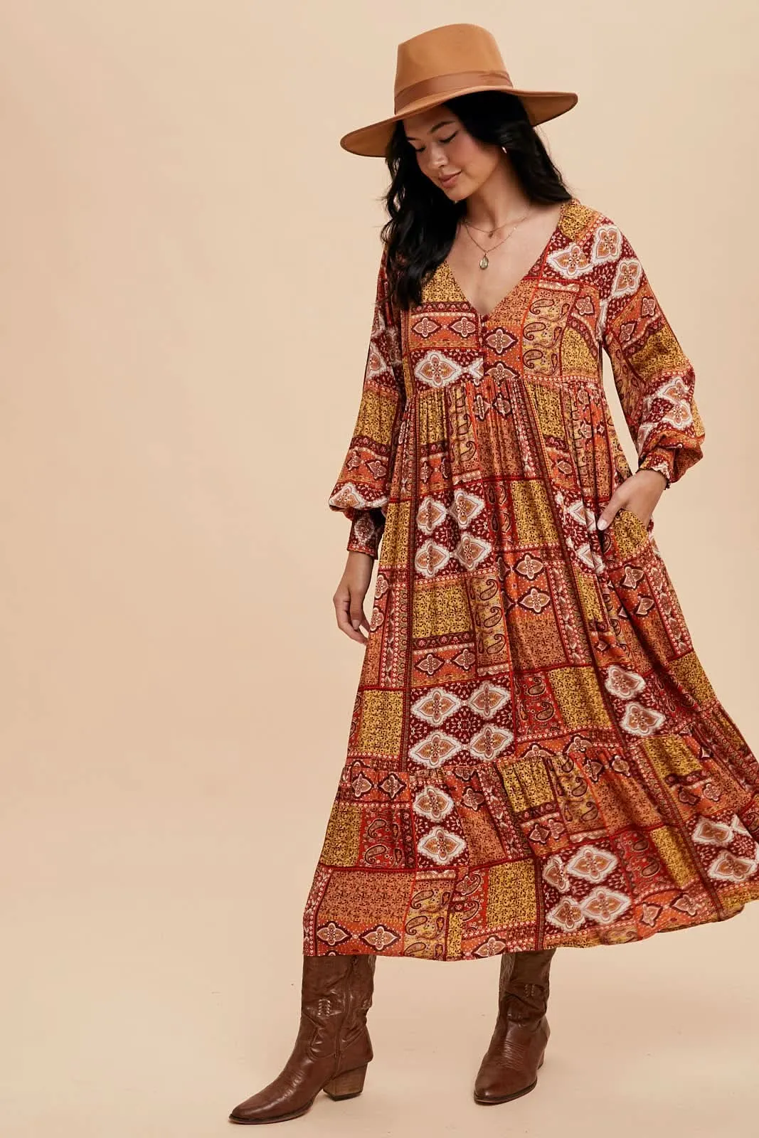 Pumpkin Spice Patchwork Maxi Dress