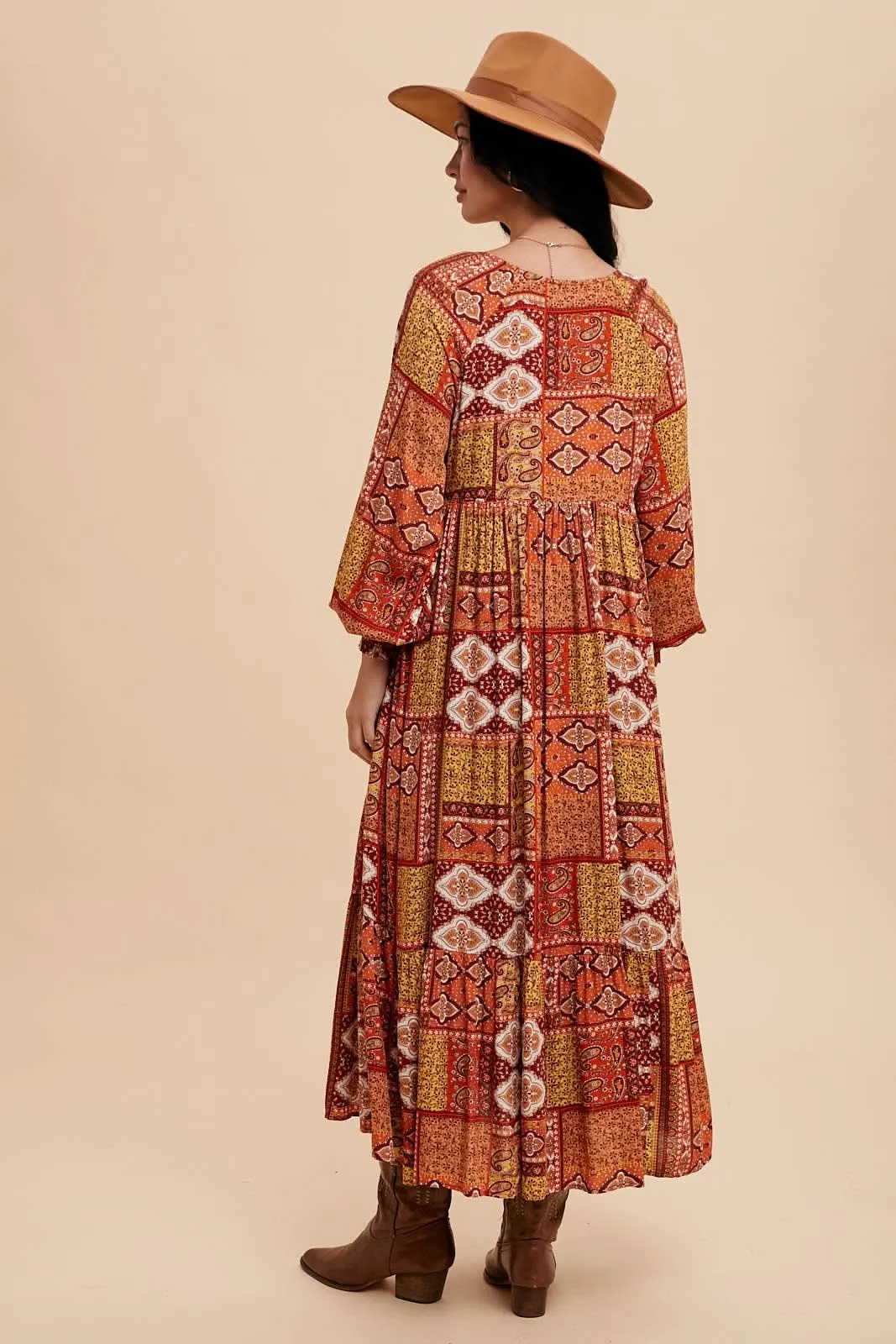 Pumpkin Spice Patchwork Maxi Dress