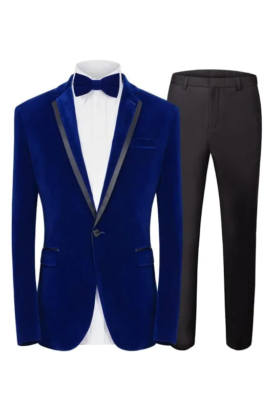 Royal Blue Notched Lapel Two Pieces Velvet Prom Suits Blazers Pants