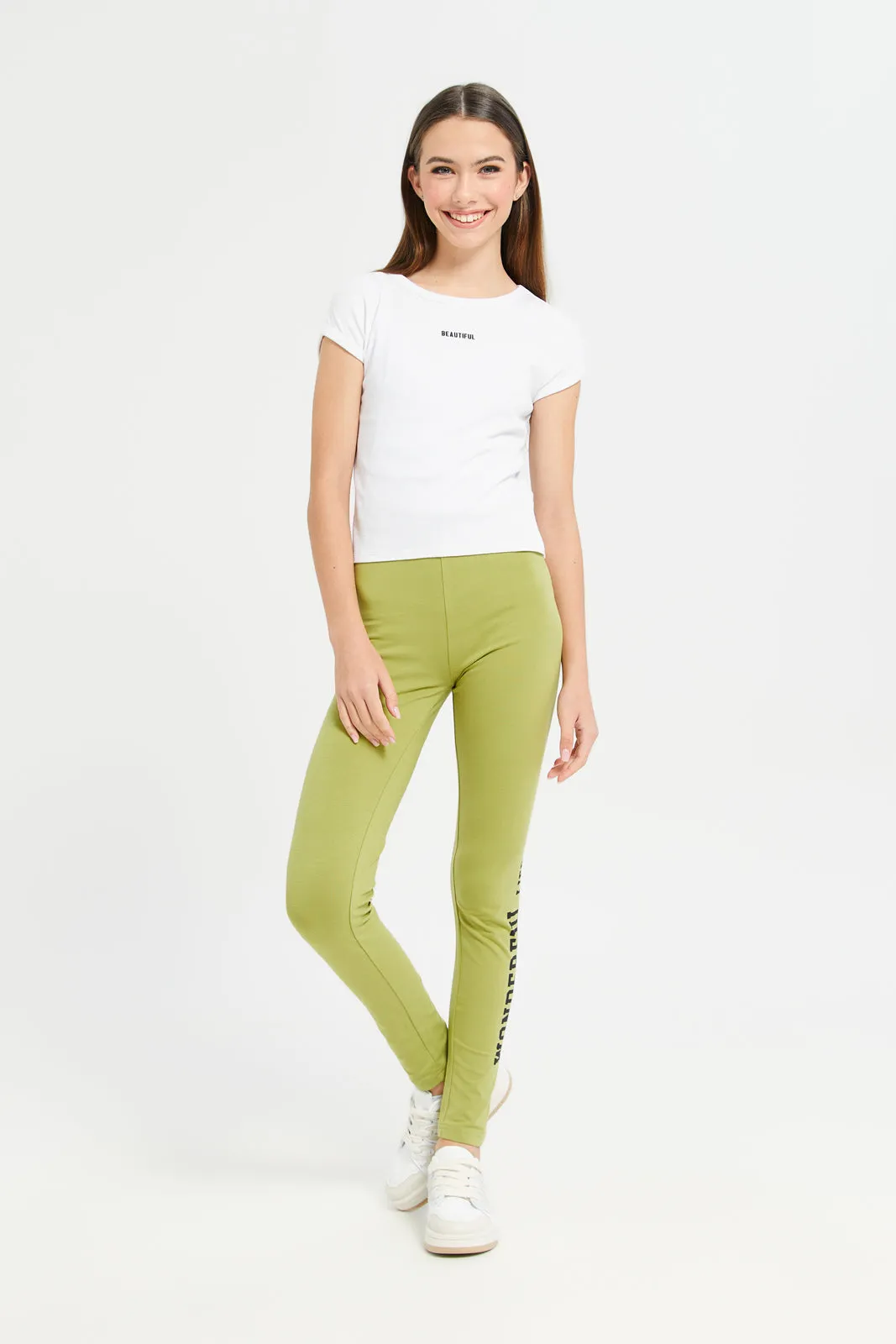 Senior Girls Green Basic Leggings