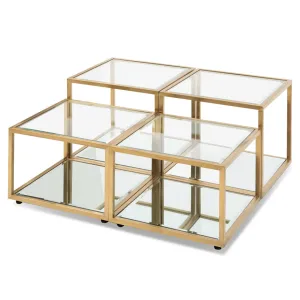 Set of 4 - 100cm Glass Coffee Table - Brushed Gold Base