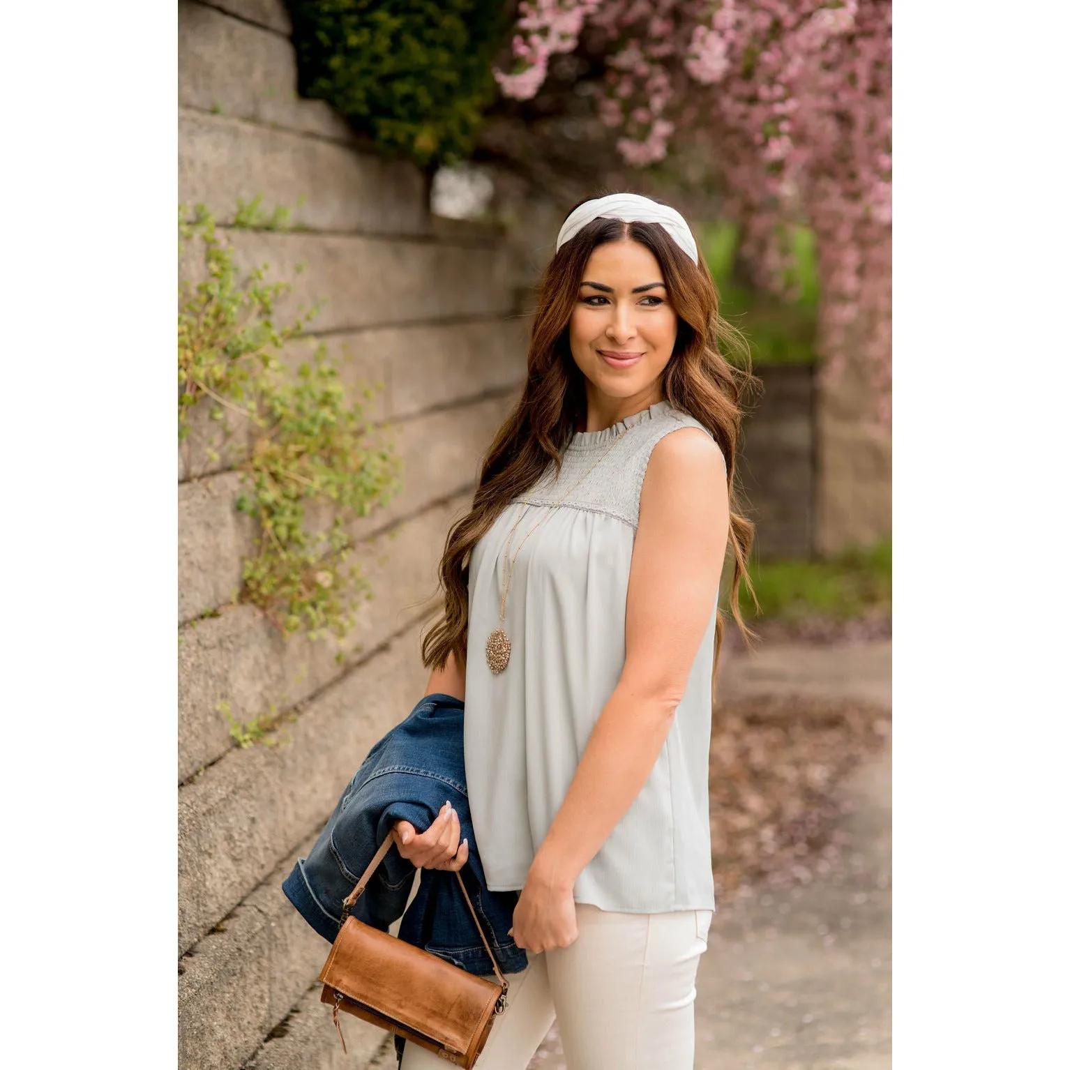 Smocked Top Textured Tank