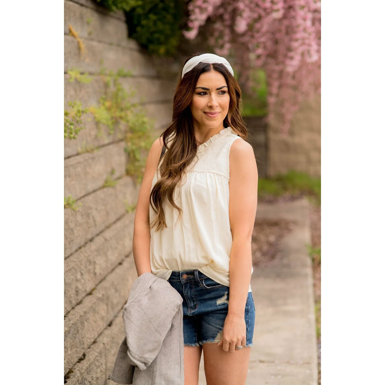 Smocked Top Textured Tank