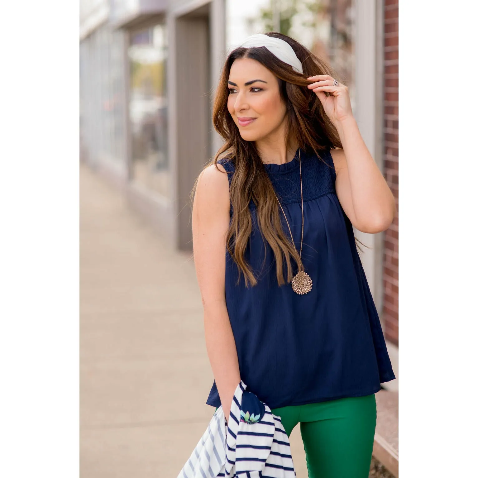 Smocked Top Textured Tank