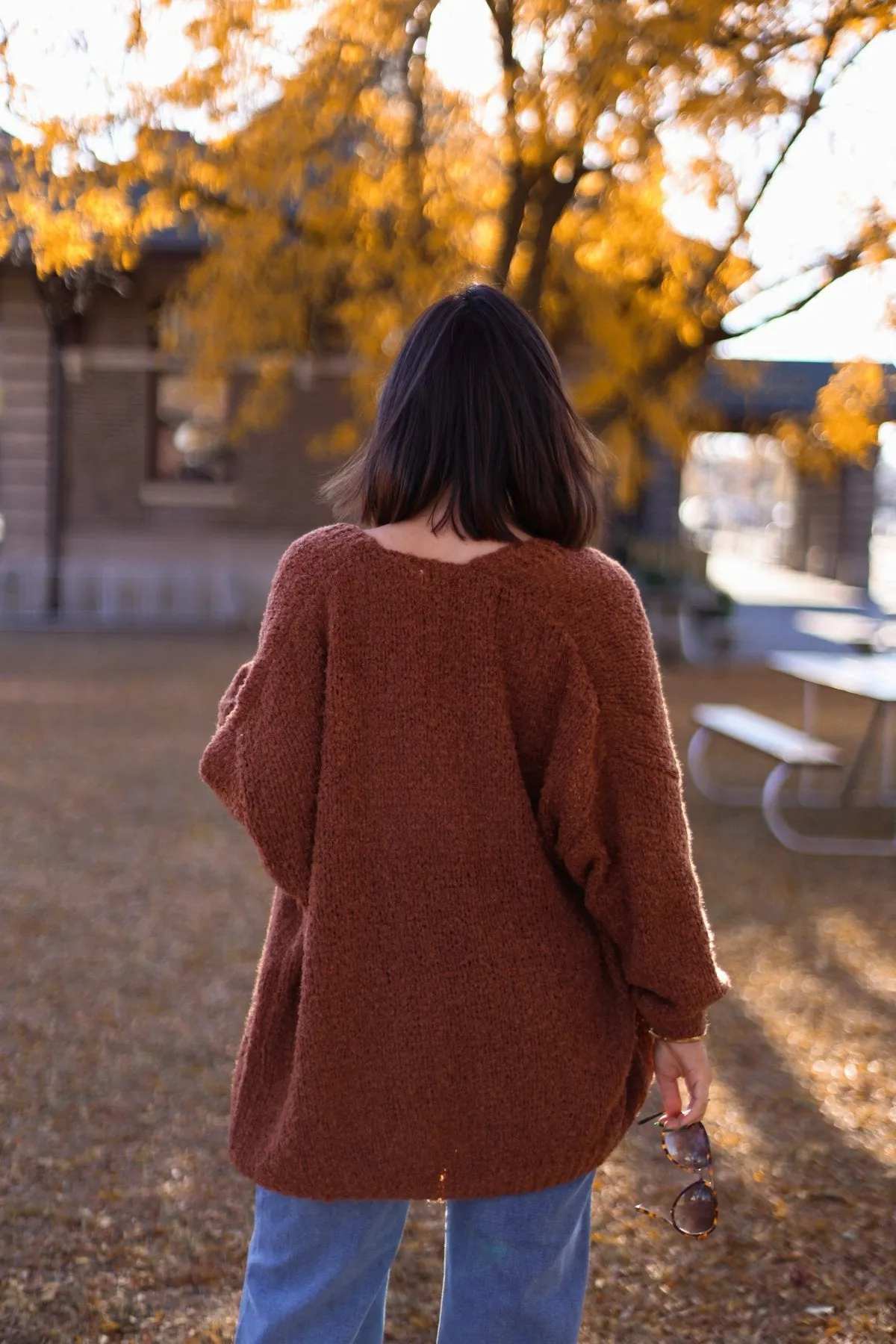 Soft Brushed Open Front Cardigan - Brown