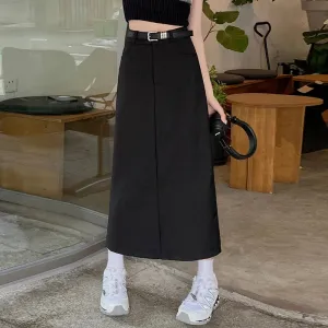 Summer Black Solid Color Women's Suit Skirts Fashion Casual Office Ladies Grey High Waist Split Straight Female Skirts