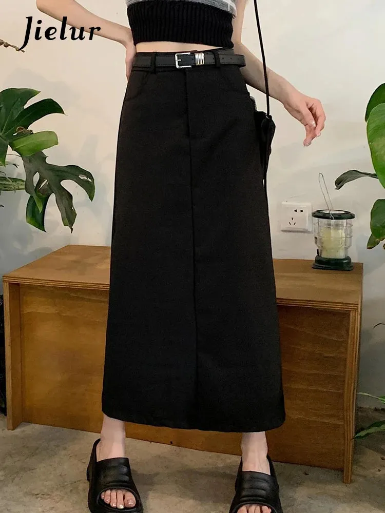 Summer Black Solid Color Women's Suit Skirts Fashion Casual Office Ladies Grey High Waist Split Straight Female Skirts