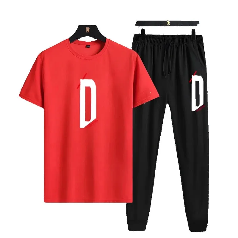 Summer sports and leisure set short sleeved T-shirt trendy slim fit two-piece set