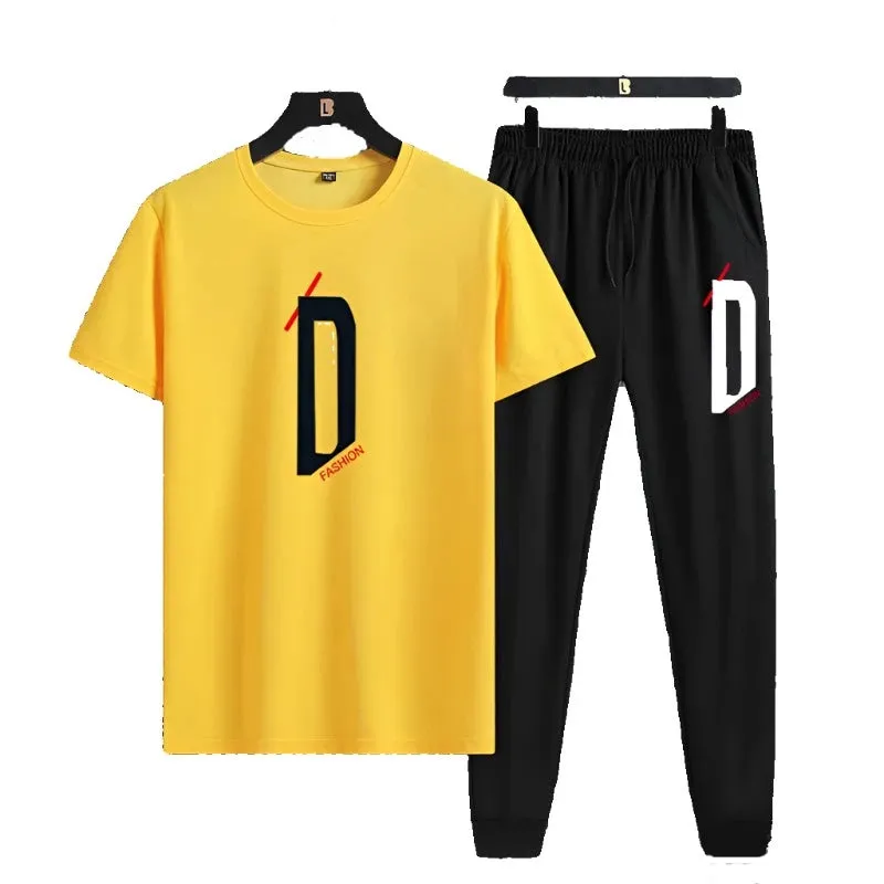 Summer sports and leisure set short sleeved T-shirt trendy slim fit two-piece set