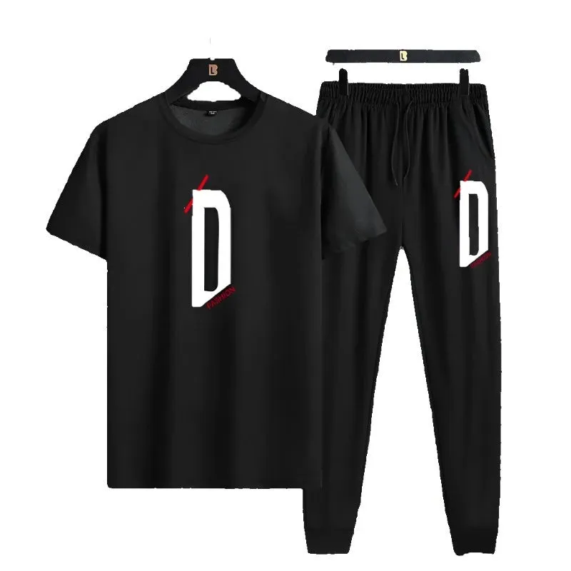 Summer sports and leisure set short sleeved T-shirt trendy slim fit two-piece set